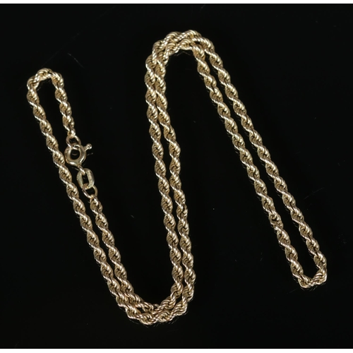 511 - A 9ct gold rope twist necklace. Approx. weight 4g, 20.5cm length clasped.