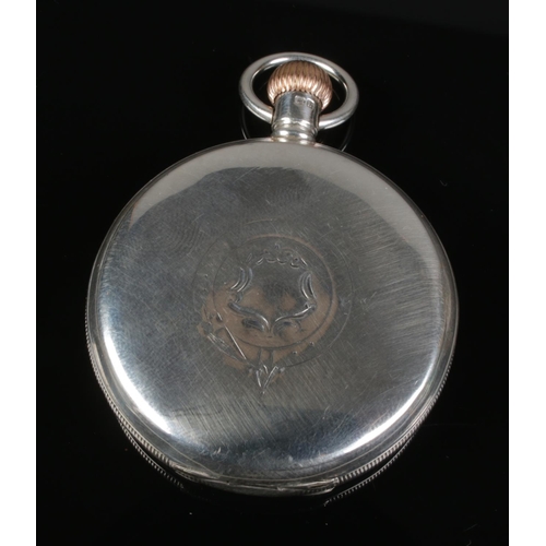 520 - A silver cased full hunter pocket watch, having enamel dial with subsidiary seconds dial by Rattray ... 