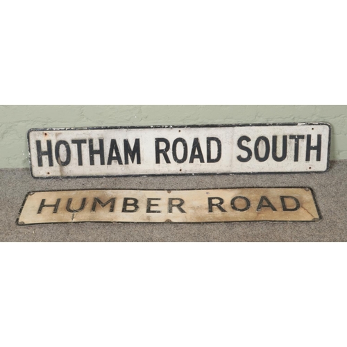 349 - Two painted metal street signs for Humber Road and Hotham Road South.