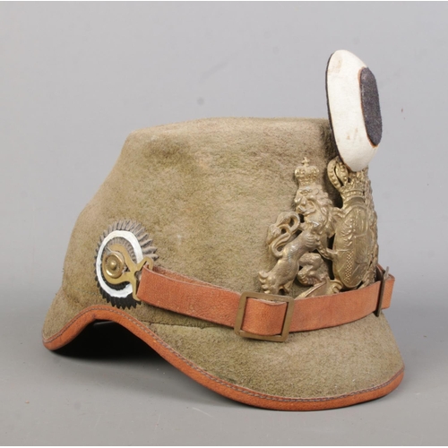 96 - A World War One jager shako with Bavarian coat of arms and motto In Treue Fest.