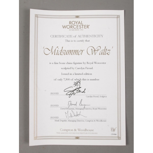 520 - A limited edition Royal Worcester figurine; 'Midsummer Waltz'. Number 389/7500. With certificate. He... 