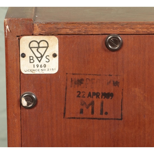 571 - A pair of retro walnut side cabinets. One having glass sliding doors, the other with wooden sliding ... 