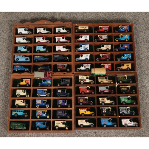 158 - Four display cases containing a collection of Lledo promotional diecast figures.