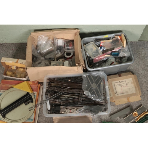 204 - Three boxes of assorted model railway spares and repairs to include Hornby, Tri-Ang, Trix Twin Railw... 