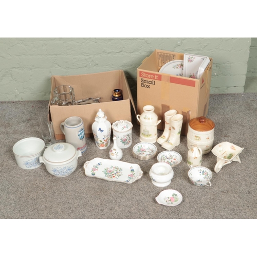 217 - Two boxes of assorted ceramics to include Royal Doulton Inspiration and a large collection of Aynsle... 