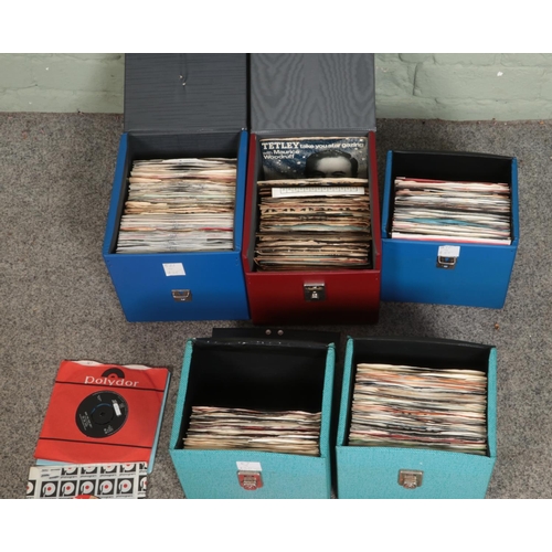 224 - Five cases of assorted vinyl singles of mainly pop and easy listening to include Abba, Blondie, The ... 