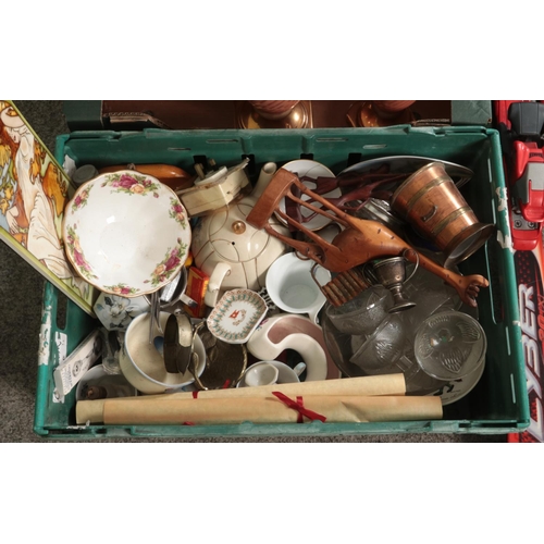 259 - Four boxes of miscellaneous. Includes Head skis, large decorative vases, Royal Albert Old Country Ro... 