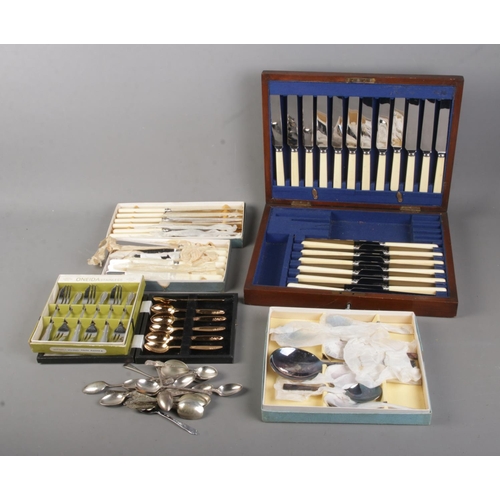 276 - A collection of assorted cutlery to include partially complete Walker and Hall canteen, Oneida, gold... 