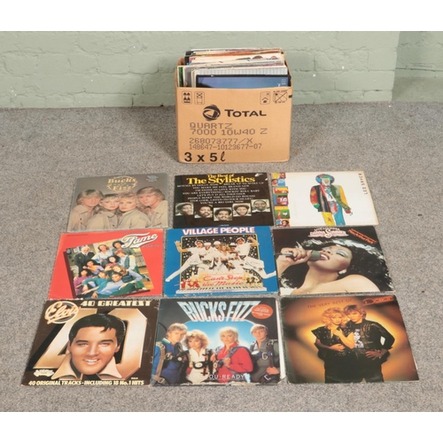 287 - A box of assorted vinyl LP records to of mainly pop and easy listening to include The Carpenters, Bu... 