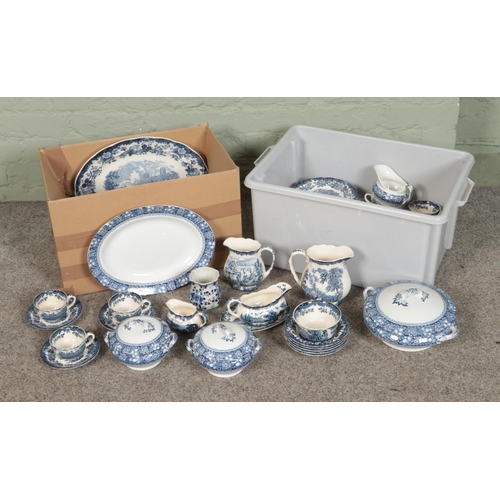 288 - A large collection of blue and white ceramics to include Palissy Avon Scenes, Rutland, Delfts, Mason... 