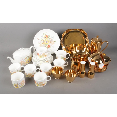 290 - A Wedgwood Summer Bouquet tea service and Noritake gold coffee service. Sets include coffee pot, tea... 