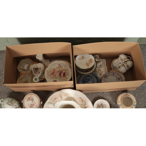 291 - Two boxes of assorted ceramics to include Noritake, Coalport, Staffordshire Pagoda, Colclough, etc.