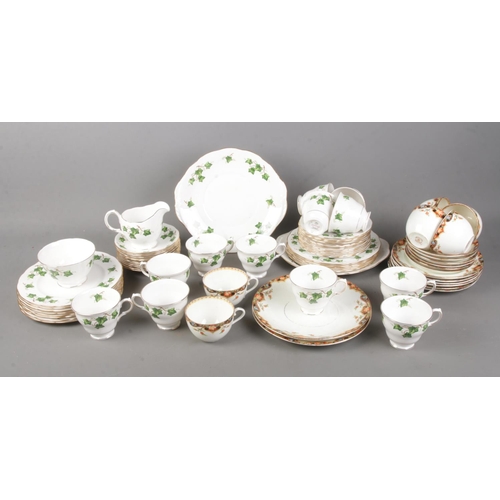 295 - A box of tea wares to include collection of Colclough Ivy and Sutherland China.