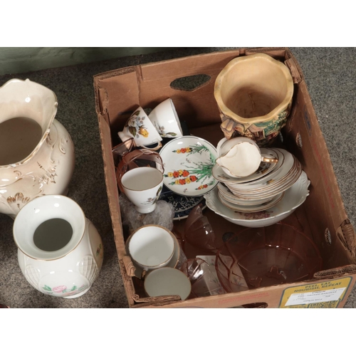 299 - A box of miscellaneous ceramics and glassware to include three boxed Aynsley Wild Tudor ceramics, ar... 