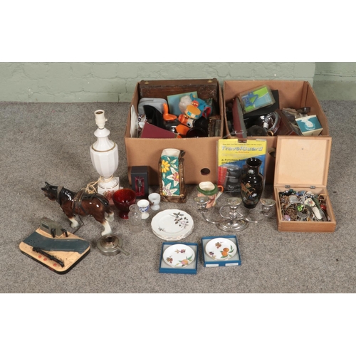 308 - Two boxes of miscellaneous to include Royal Worcester, silver plate, cut glass, Royal Grafton, assor... 