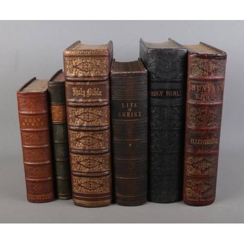 316 - A good collection of antique mostly religious books to include  John W. Parker Bible, Pilgrim's Prog... 