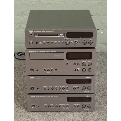 335 - A Yamaha stacking Hi-Fi system consisting of MDX-9 Minidisc recorder, Kx-10 Cassette Deck and two TX... 