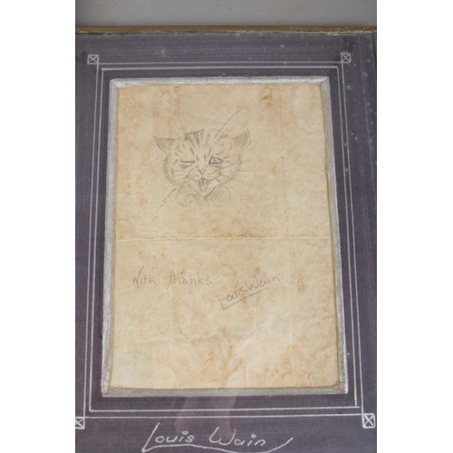 400 - A framed Louis Wain sketch study of a cat on the reverse of a Wilkinson & Co receipt along with fram... 