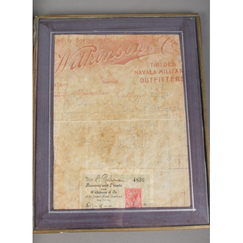 400 - A framed Louis Wain sketch study of a cat on the reverse of a Wilkinson & Co receipt along with fram... 