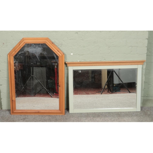 401 - Two modern framed wall mirrors including painted mint green example.