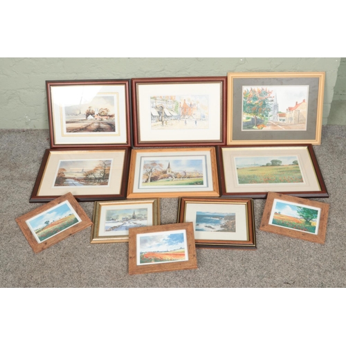 402 - A collection of assorted framed pictures and prints to include several John Rudin limited prints, Me... 