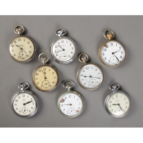 67 - Eight pocket watches, mainly white metal. Includes Ingersoll, Smiths and Federal examples.