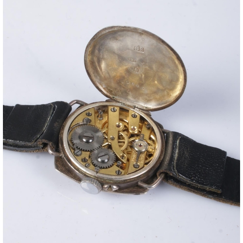 505 - A men's silver cased automatic wrist watch on leather strap. Features gilt detailing to face and mak... 