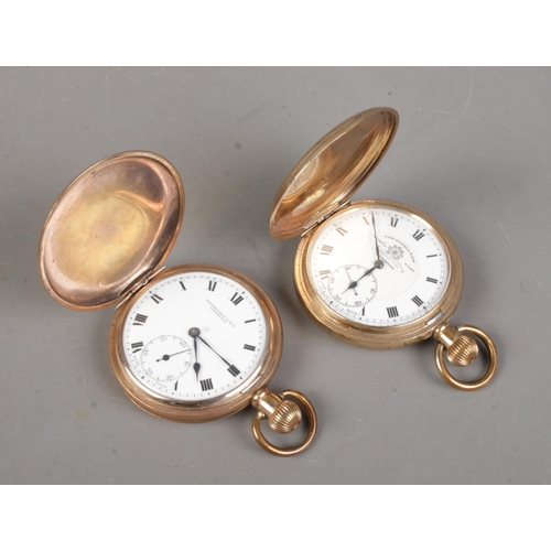 507 - Two gold plated full hunter pocket watches by Thomas Russell & Son and M Harrinson & Son.