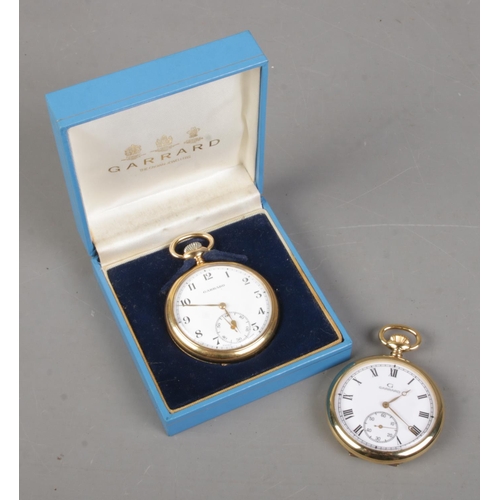 511 - Two Garrard gold plated pocket watches. One boxed.