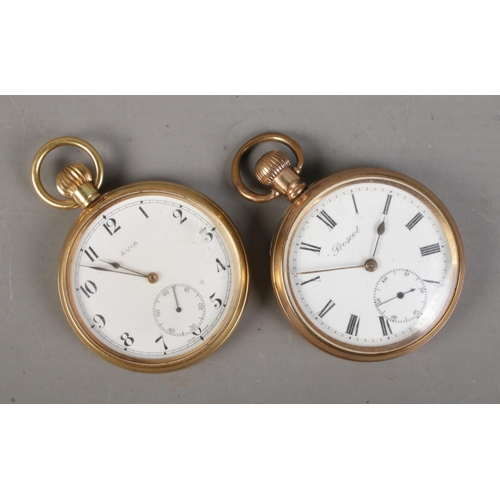 512 - Two gold plated pocket watches; Avia and Prescot.