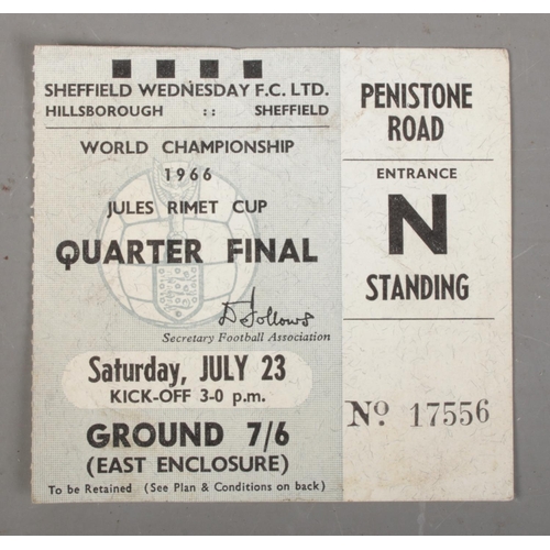 527 - A 1966 Jules Rimet Cup quarter final ticket stub. No. 17556 Entrance N.