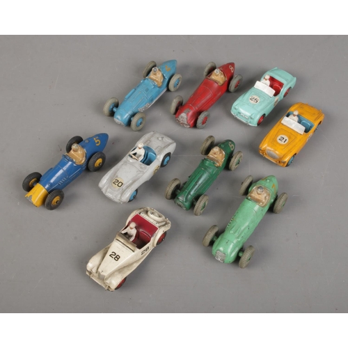 544 - Nine Dinky diecast racing cars to include Ferrari, Austin Healey, H.W.M, Cooper Bristol, Talbot Lago... 