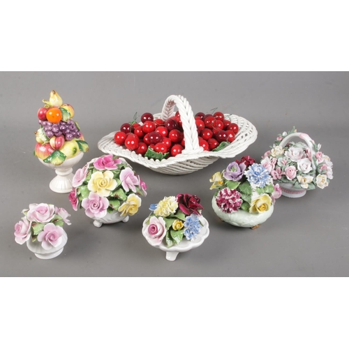 105 - A collection of ceramic flower baskets including Radnor examples and large cherry basket example.