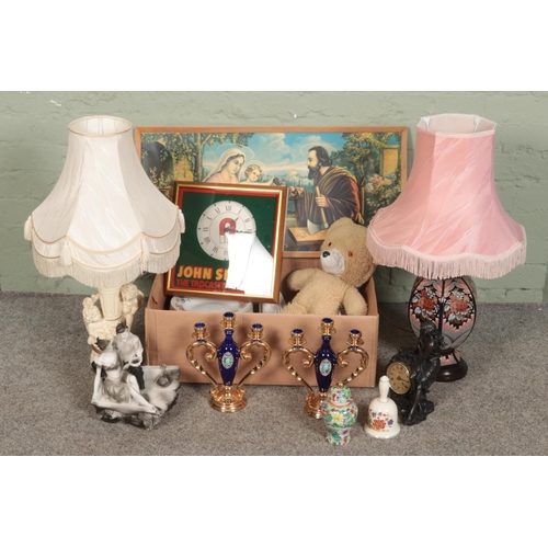 272 - A selection of mixed collectables including ceramic candlesticks, Juliana clock, Salisbury plates, t... 