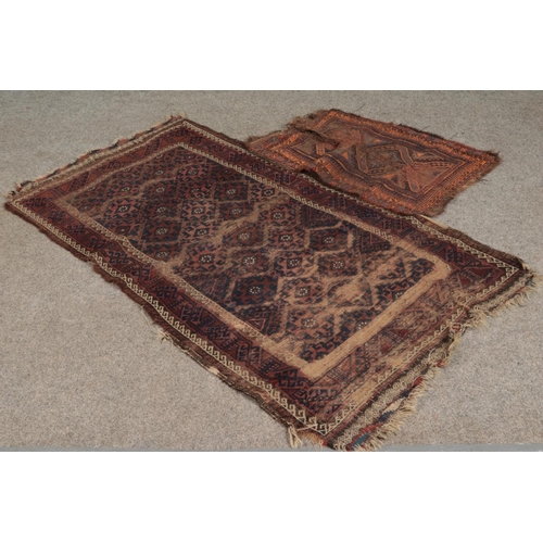 343 - A small red bokhara style rug together with another beige rug and two other examples 

Bokhara rug 1... 