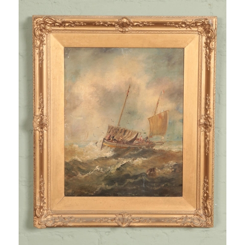 421 - A marine oil on canvas 'Stormy Sea', signed T Westcott, image 49.5 x 49 cm.