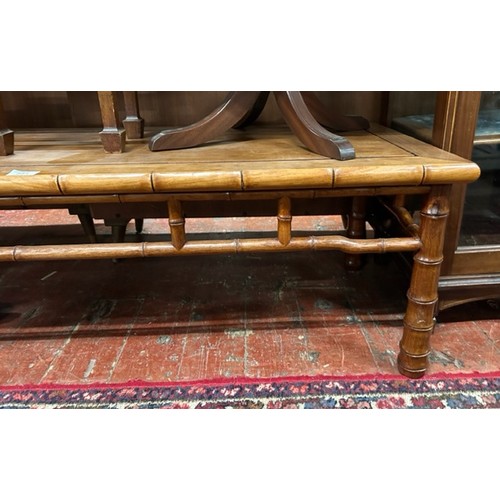 551 - A carved Chinese hardwood bamboo effect coffee table 

Hx41cm
Wx122cm
Dx51cm