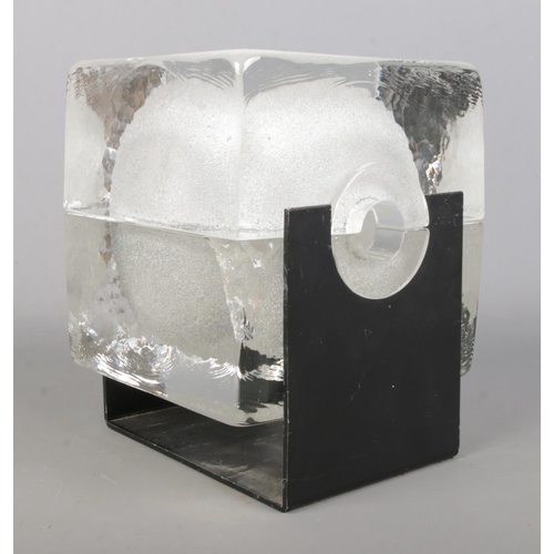 139 - In the style of Alessandro Mendini, a glass 'Cubosfera' lamp on metal stand. 15.5cm x 15cm x 15cm.