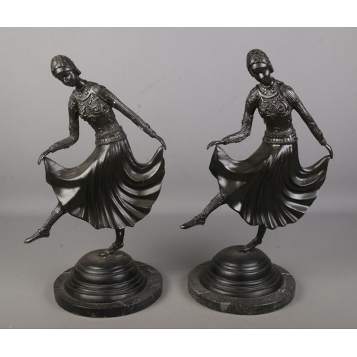 16 - After Joe Descomps, a pair of Art Deco style bronze figures of the 