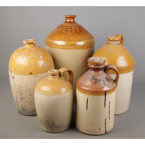 167 - Five large stoneware flagons. Includes tallest marked for Bentley & Son, Doncaster (49cm), J&G Stewa... 