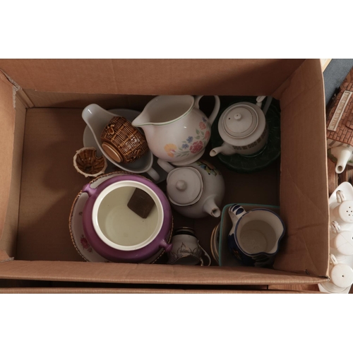 185 - Two boxes of miscellaneous. Includes Laura Ashley Chinese Silk platter, Gouda Gerla vase, framed pri... 