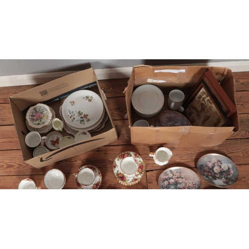 190 - Two boxes of mostly miscellaneous ceramics to include Royal Albert Old Country Roses, Royal Crown De... 