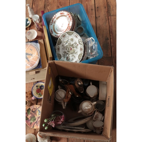 213 - Two boxes of miscellaneous ceramics to include Royal Worcester Limited Edition Johnnie Johnson cabin... 