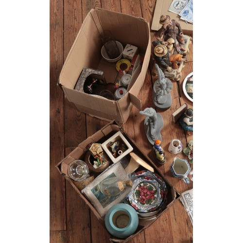 214 - Two boxes of miscellaneous to include Capodimonte figure group, Ballet figures, Bradford Exchange, R... 