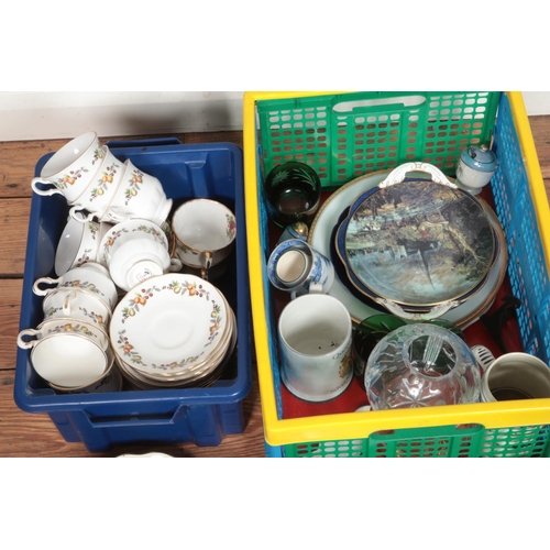 223 - Two boxes of assorted ceramics and glassware to include Royal Albert Old Country Roses, Royal Dolton... 