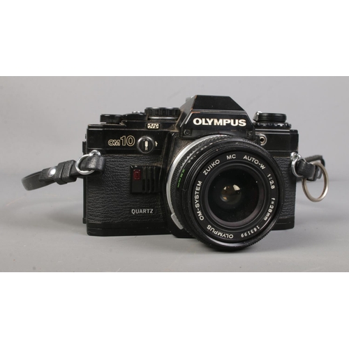 43 - An Olympus OM10 Quartz SLR camera with Om-System Zuiko  1:28 f=28mm lens.
