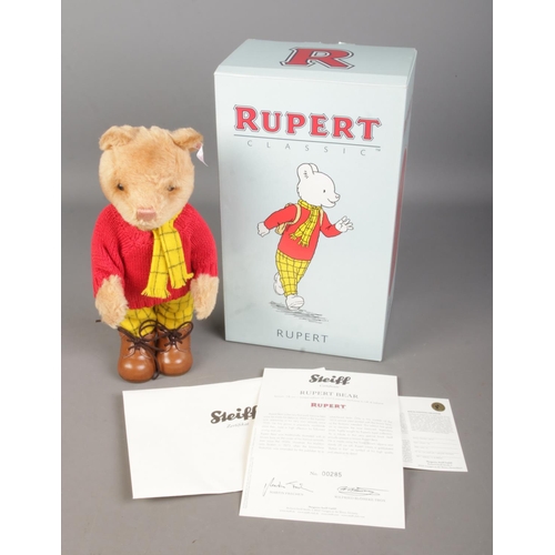 5 - A boxed limited edition Steiff Rupert Bear 653599 with certificate of authenticity. No. 285/1973.