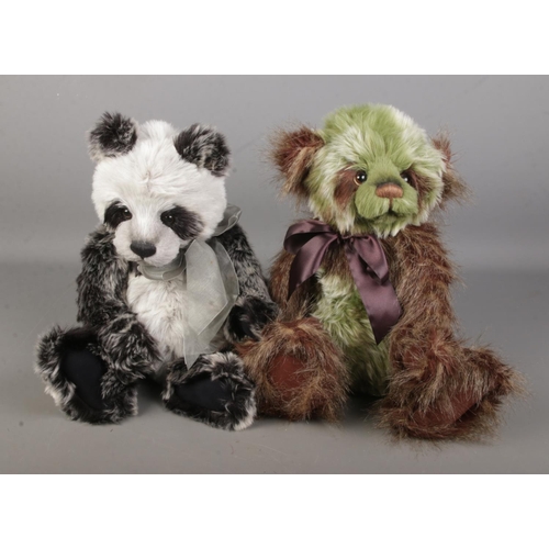 56 - Two Charlie Bears jointed Panda teddy bears Wozley (CB131348) and Dominic (CB194522).