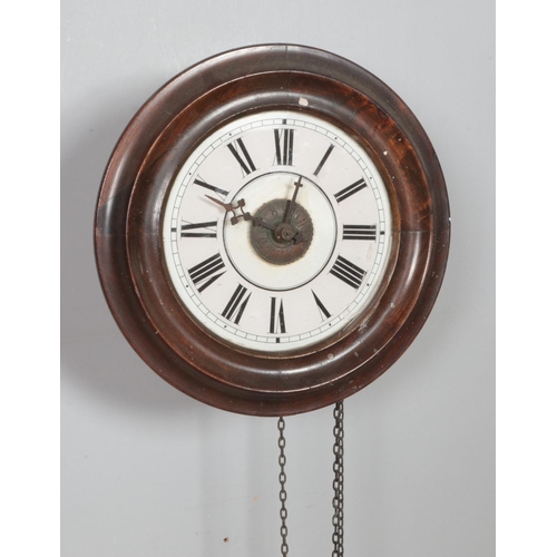 347 - A mahogany postman's alarm clock featuring enamel dial with roman numeral markers