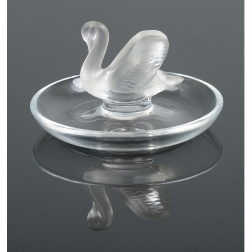 439 - A Rene Lalique pin dish featuring central frosted Swan figure. Signed to base.